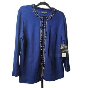 NWT'S Jones‎ New York Royal Blue-Long Sleeve-Beaded Cardigan XL Retail $149